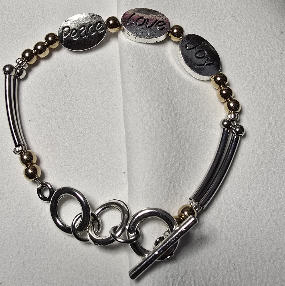 Peace Love Joy Silver and Gold Bracelet